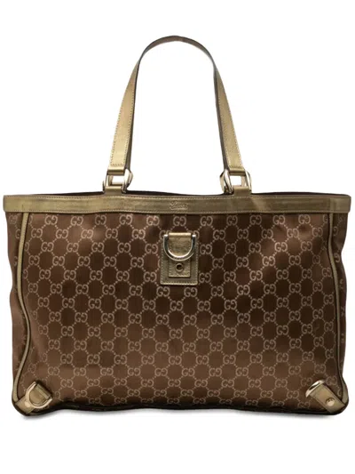 Pre-owned Gucci 2000-2015 Gg Satin Abbey D Ring Tote Bag In Brown
