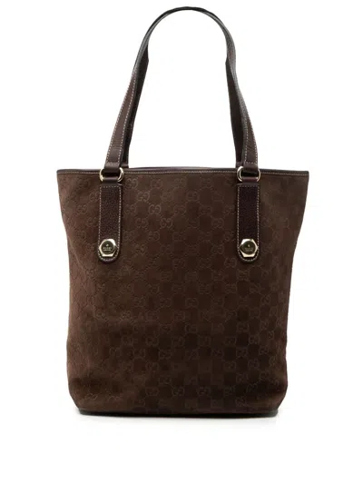 Pre-owned Gucci 2000-2015 Gg Suede Charmy Tote Bag In Brown