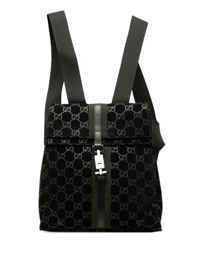 Pre-owned Gucci 2000-2015 Gg Suede Jackie Backpack In Black