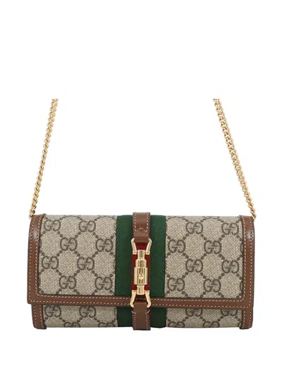 Pre-owned Gucci 2000-2015 Gg Supreme Jackie 1961 Wallet On Chain Crossbody Bag In Neutral