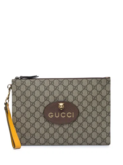 Pre-owned Gucci 2000-2015 Gg Supreme Neo Vintage Clutch Bag In Neutrals