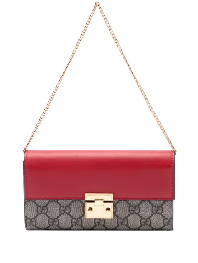 Pre-owned Gucci 2000-2015 Gg Supreme Padlock Wallet On Chain Shoulder Bag In Neutrals