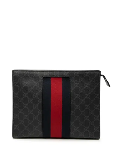 Pre-owned Gucci 2000-2015 Gg Supreme Web Clutch Bag In Black