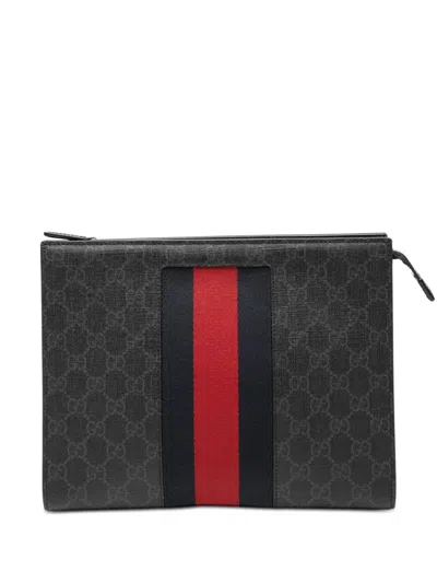 Pre-owned Gucci 2000-2015 Gg Supreme Web Clutch Bag In Black