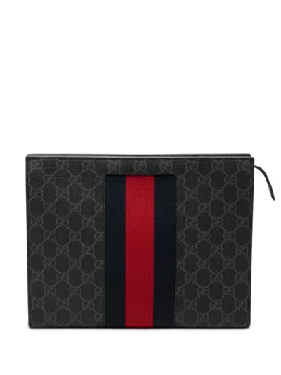 Pre-owned Gucci 2000-2015 Gg Supreme Web Clutch Bag In Black