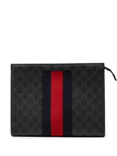 Pre-owned Gucci 2000-2015 Gg Supreme Web Clutch Bag In Black