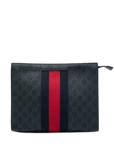 Pre-owned Gucci 2000-2015 Gg Supreme Web Clutch Bag In Black
