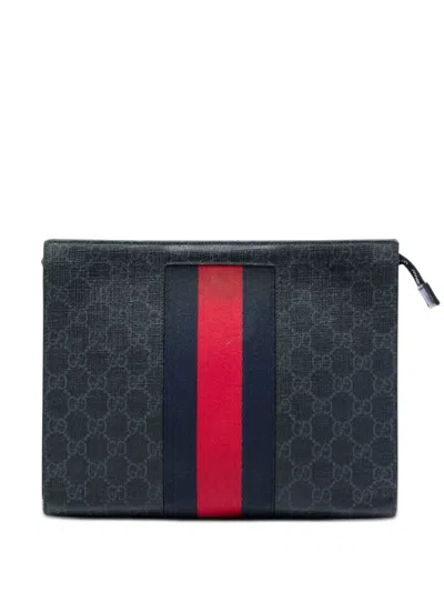 Pre-owned Gucci 2000-2015 Gg Supreme Web Clutch Bag In Black