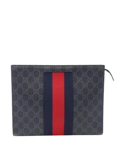 Pre-owned Gucci 2000-2015 Gg Supreme Web Clutch Bag In Black