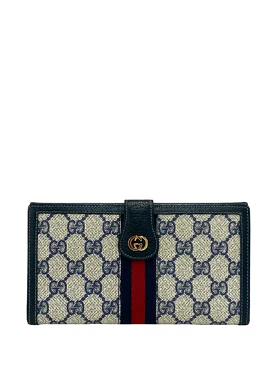 Pre-owned Gucci 2000-2015 Gg Supreme Web Ophidia Bifold Wallet Long Wallets In Blue
