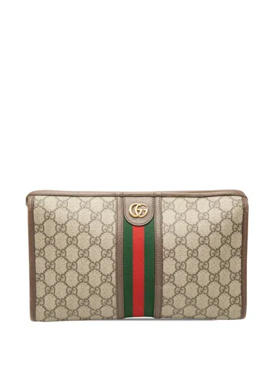 Pre-owned Gucci 2000-2015 Gg Supreme Web Ophidia Clutch Bag In 中性色