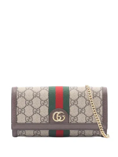 Pre-owned Gucci 2000-2015 Gg Supreme Web Ophidia Continental Wallet On Chain Crossbody Bag In Neutrals