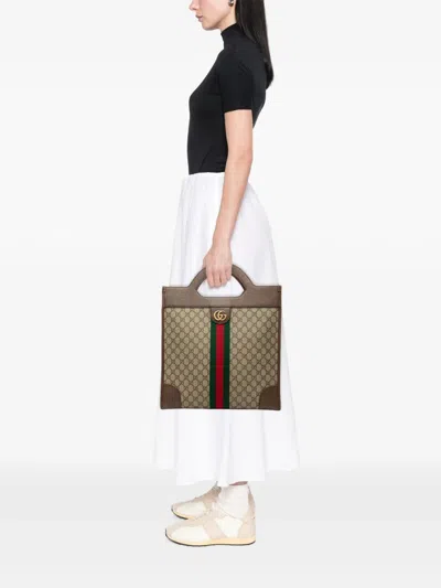 Pre-owned Gucci 2000-2015 Gg Supreme Web Ophidia Vertical Tote Bag In Neutrals