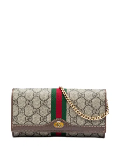 Pre-owned Gucci 2000-2015 Gg Supreme Web Ophidia Wallet On Chain Crossbody Bag In Neutral