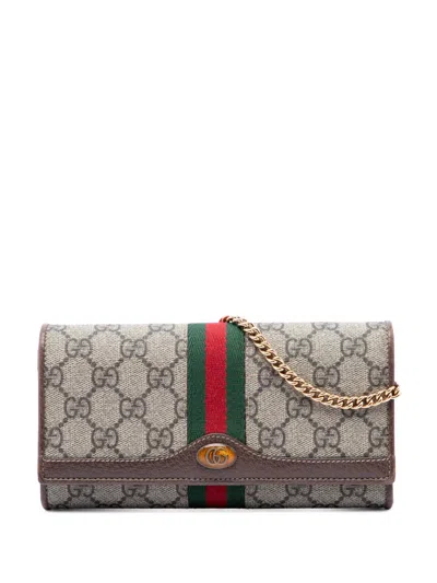 Pre-owned Gucci 2000-2015 Gg Supreme Web Ophidia Wallet On Chain Crossbody Bag In Neutrals