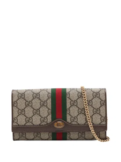 Pre-owned Gucci 2000-2015 Gg Supreme Web Ophidia Wallet On Chain Crossbody Bag In Neutrals