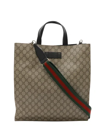 Pre-owned Gucci 2000-2015 Gg Supreme Web Vertical Satchel In Neutral