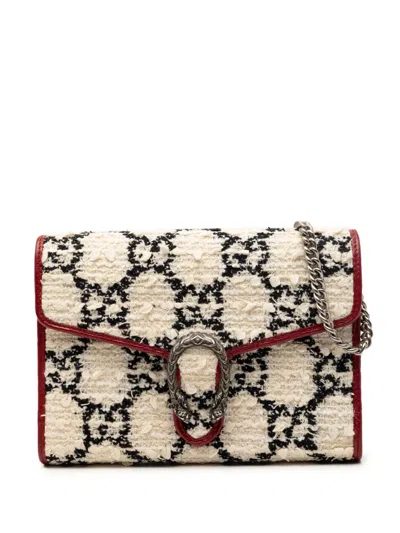 Pre-owned Gucci 2000-2015 Gg Tweed Dionysus Wallet On Chain Crossbody Bag In Red