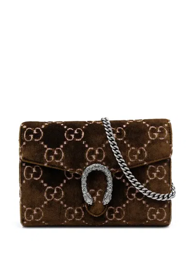 Pre-owned Gucci 2000-2015 Gg Velvet Dionysus Wallet On Chain Crossbody Bag In Brown