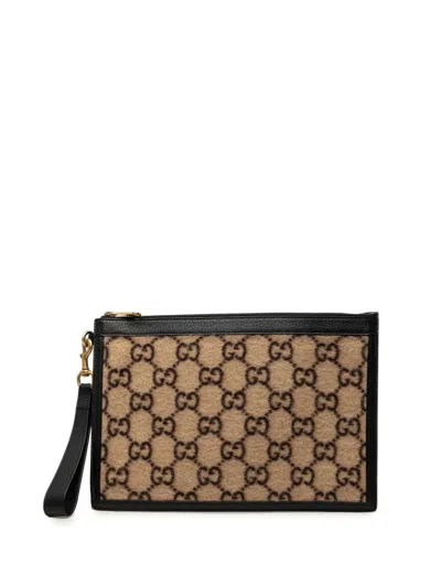 Pre-owned Gucci 2000-2015 Gg Wool Clutch Bag In Neutrals