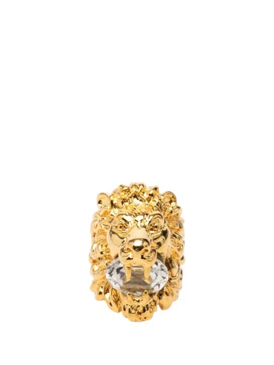 Pre-owned Gucci 2000-2015 Gold Plated Crystal Lion Head Ring Costume Ring