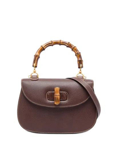 Pre-owned Gucci 2000-2015 Grained Calfskin Bamboo Night Satchel In Brown