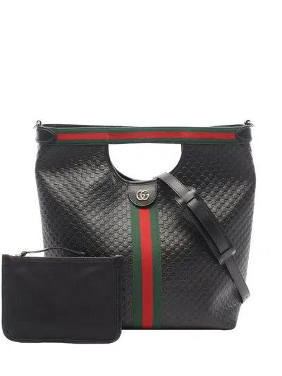 Pre-owned Gucci 2000-2015  Microssima Web Giglio Satchel In Black