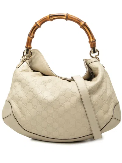 Pre-owned Gucci 2000-2015 Ssima Bamboo Peggy Satchel In White