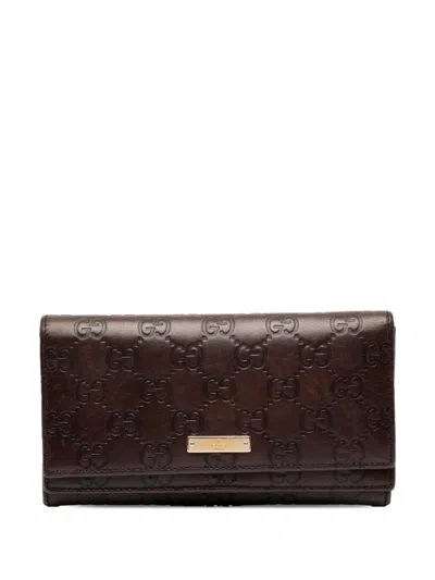 Pre-owned Gucci 2000-2015 Ssima Bifold Double Wallet Long Wallets In Brown