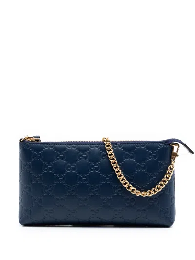 Pre-owned Gucci 2000-2015 Ssima Chain Pochette Shoulder Bag In Blue