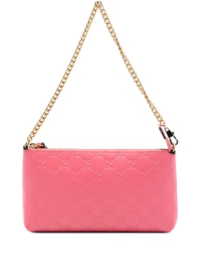 Pre-owned Gucci 2000-2015 Ssima Chain Pochette Shoulder Bag In Pink
