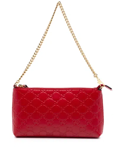 Pre-owned Gucci 2000-2015 Ssima Chain Pochette Shoulder Bag In Red