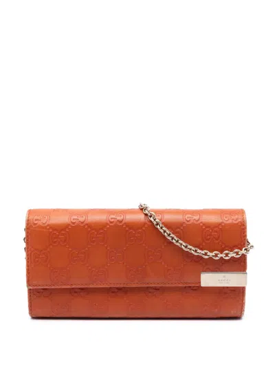 Pre-owned Gucci 2000-2015 Ssima Dice Wallet On Chain Shoulder Bag In Orange