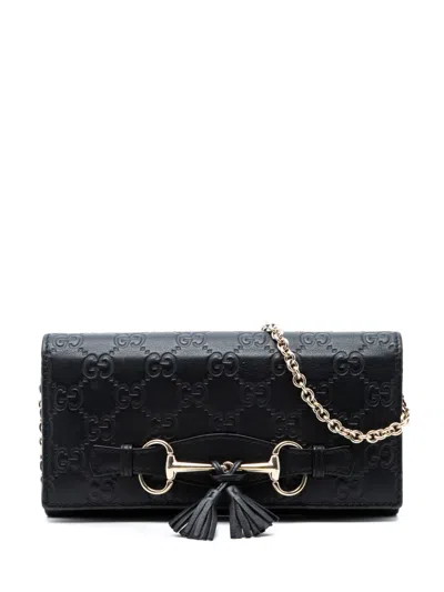Pre-owned Gucci 2000-2015 Ssima Emily Wallet On Chain Shoulder Bag In Black