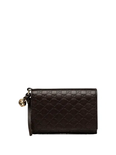 Pre-owned Gucci 2000-2015 Ssima Flap Case Card Holder In Brown