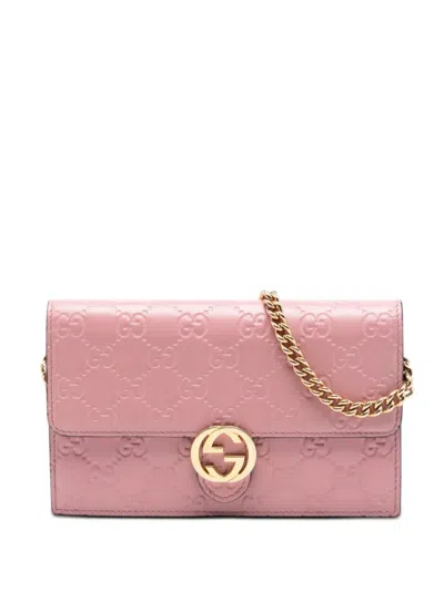 Pre-owned Gucci 2000-2015 Ssima Interlocking G Wallet On Chain Crossbody Bag In Pink