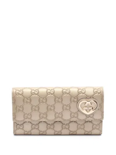 Pre-owned Gucci 2000-2015 Ssima Lovely Wallet Long Wallets In Gold