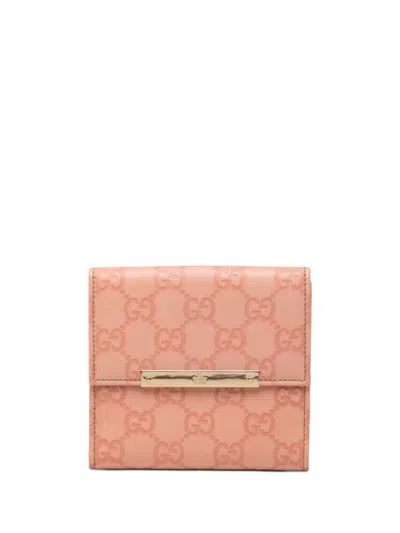 Pre-owned Gucci 2000-2015 Ssima Metal Bar French Flap Wallet Small Wallets In Pink