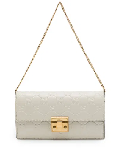 Pre-owned Gucci 2000-2015 Ssima Padlock Wallet On Chain Shoulder Bag In White