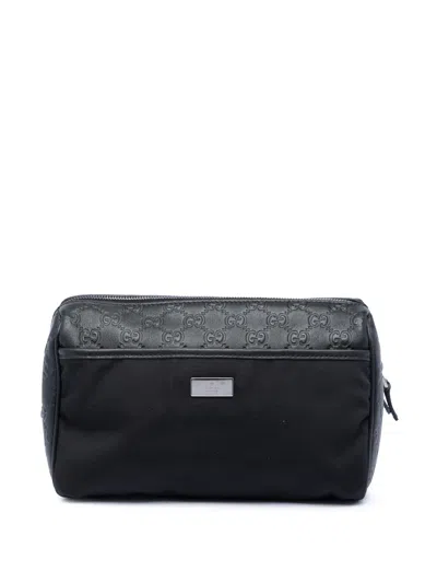 Pre-owned Gucci 2000-2015 Ssima Trimmed Nylon Clutch Bag In Black