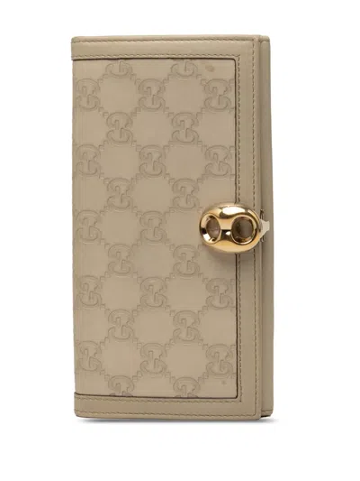 Pre-owned Gucci 2000-2015 Ssima Wave Continental Wallet Long Wallets In Neutral