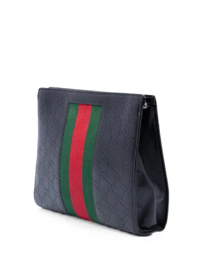 Pre-owned Gucci 2000-2015 Ssima Web Clutch Bag In Black