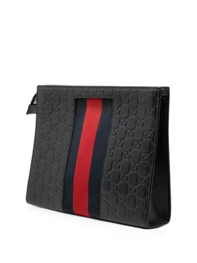 Pre-owned Gucci 2000-2015 Ssima Web Clutch Bag In Blue