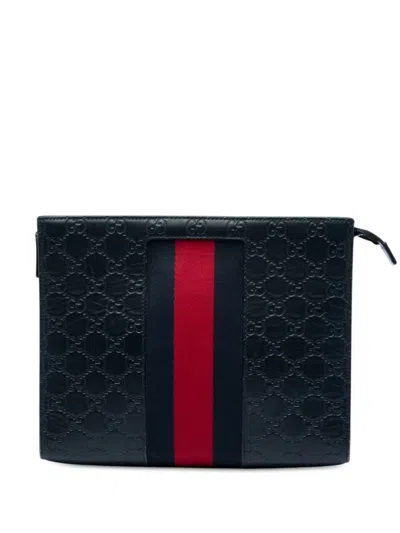 Pre-owned Gucci 2000-2015 Ssima Web Clutch Bag In Blue