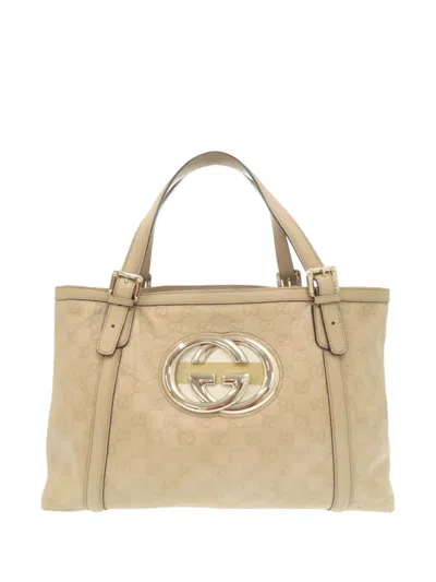 Pre-owned Gucci 2000-2015 Ssima Web Dialux Britt Tote Bag In Neutral