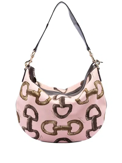 Pre-owned Gucci 2000-2015 Horsebit Canvas Hobo Bag In Pink