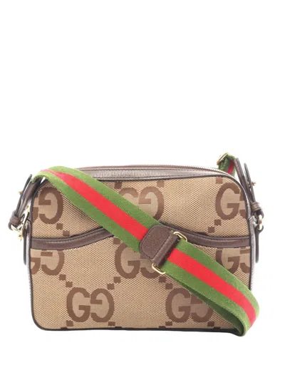 Pre-owned Gucci 2000-2015 Jumbo Gg Canvas Web Crossbody Bag In Neutrals