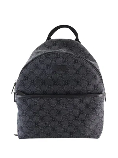 Pre-owned Gucci 2000-2015 Kids Gg Denim Backpack In Gray