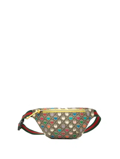Pre-owned Gucci 2000-2015 Kids Gg Supreme Hearts Web Belt Bag In Neutrals