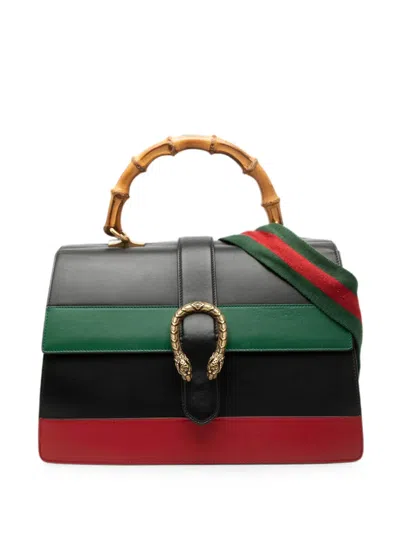 Pre-owned Gucci 2000-2015 Large Calfskin Bamboo Dionysus Web Satchel In Black